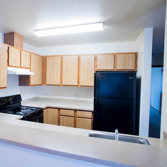 fully equipped kitchen at alder crossing apartments, portland, or, 97233