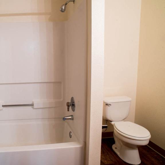 large soaking tub in bathroom at alder crossing apartments, portland, 97233
