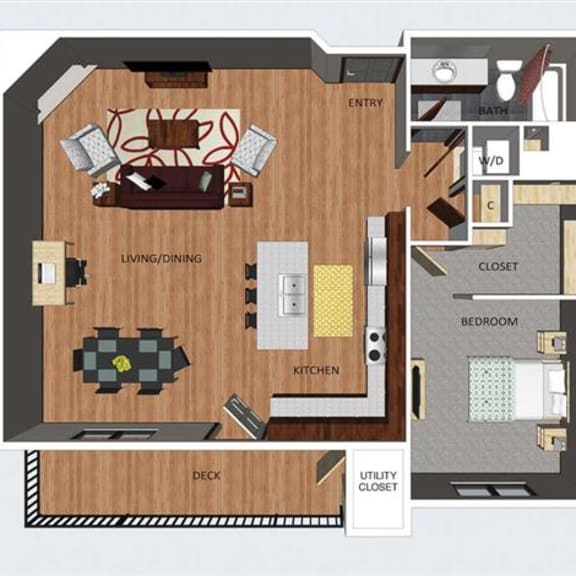 Thumbnail 1 of 13 Hampstead one bedroom one bathroom floor plan at The Flats at 84
