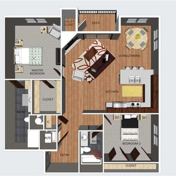 Thumbnail 1 of 13 Howden two bedroom two bathroom floor plan at The Flats at 84