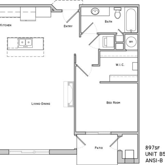 Thumbnail 2 of 2 Wiltshire one bedroom one bathroom floor plan at The Flats at 84