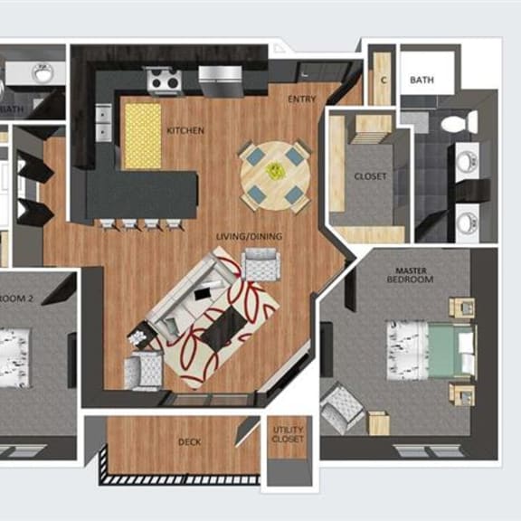 Thumbnail 1 of 15 York two bedroom two bathroom floor plan at The Flats at 84