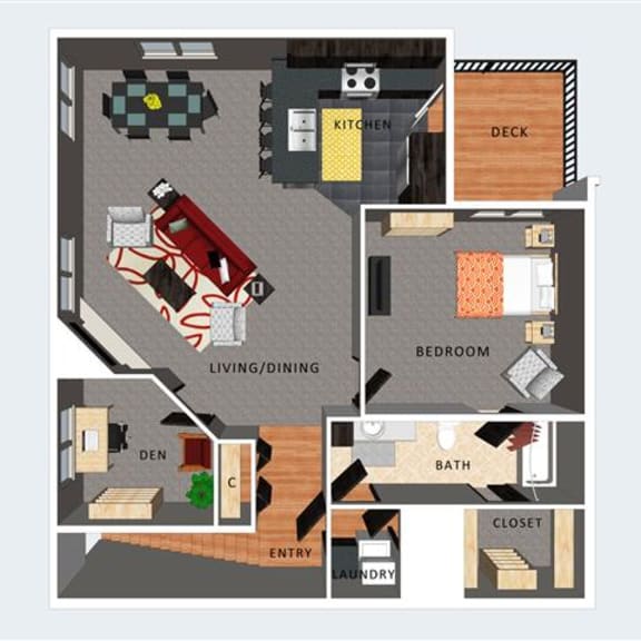 Thumbnail 1 of 2 Bemis one bedroom one bathroom floor plan with den at Villas of Omaha at Butler Ridge