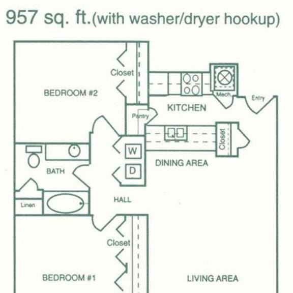 Thumbnail 1 of 17 Stanton two bedroom one bathroom floorplan at Pine Lake Heights Apartment