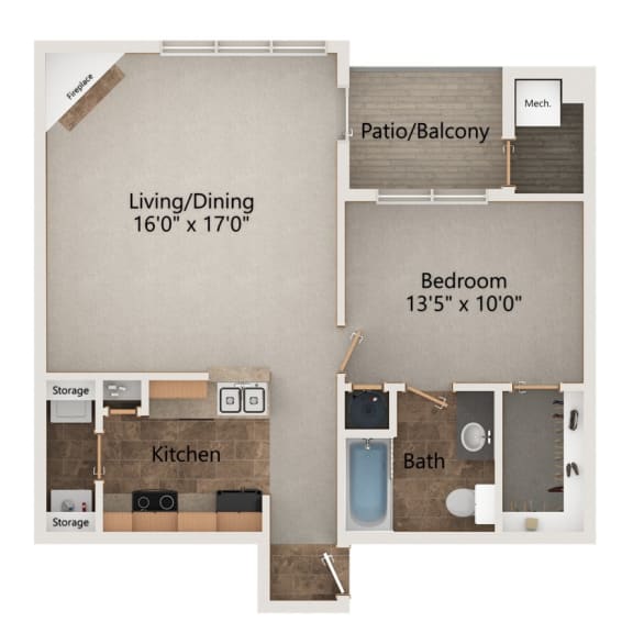 Thumbnail 1 of 9 Canary one bedroom one bathroom floorplan at Stone Creek Villas in Omaha, Nebraska