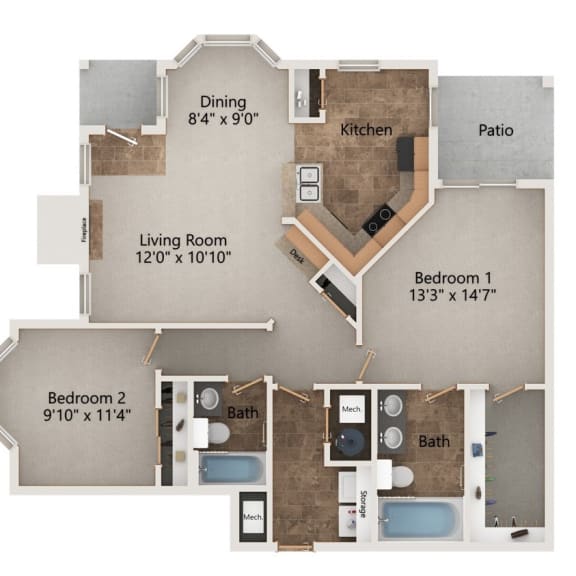 Thumbnail 1 of 19 Crane two bedroom two bathroom floorplan at Stone Creek Villas