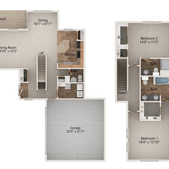 Thumbnail 1 of 17 Falcon two bedroom two and a half bathroom floorplan at Stone Creek Villas