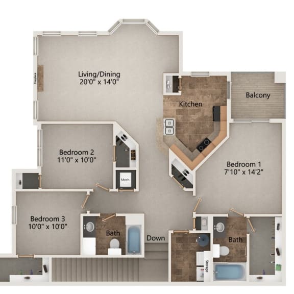 Thumbnail 1 of 32 Raven three bedroom two bathroom floorplan at Stone Creek Villas