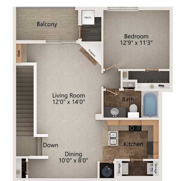 Thumbnail 1 of 31 Robin one bedroom one bathroom floorplan at Stone Creek Villas