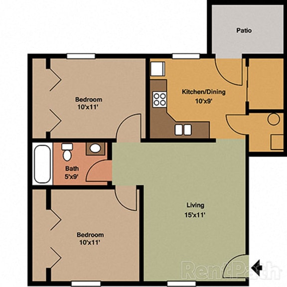 Thumbnail 2 of 2 2 Bedroom 1 Bathroom Spacious Floor plan at Sandstone Court Apartments, Greenwood, IN, 46142