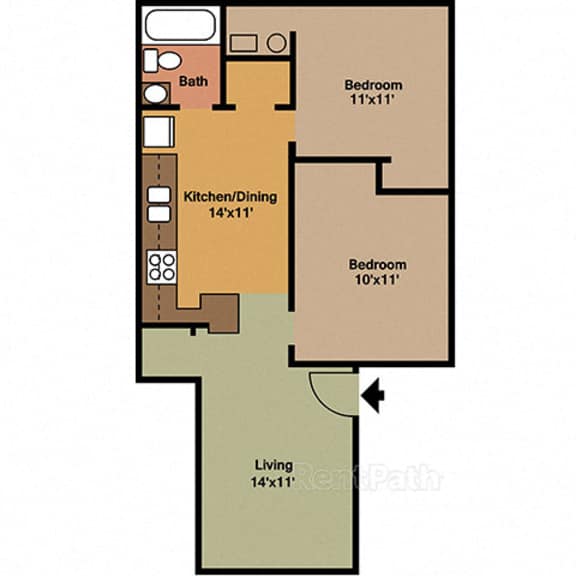 Thumbnail 2 of 2 2 Bedroom, 1 Bathroom Floor plan at Sandstone Court Apartments, Indiana, 46142