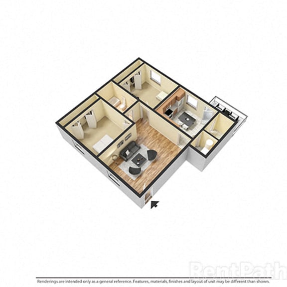 Thumbnail 1 of 2 2 Bedroom 1 Bathroom 3D Spacious Floor plan at Sandstone Court Apartments, Greenwood, 46142