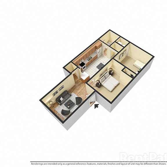Thumbnail 1 of 2 2 Bedroom, 1 Bathroom 3D Floor plan at Sandstone Court Apartments, Greenwood, IN