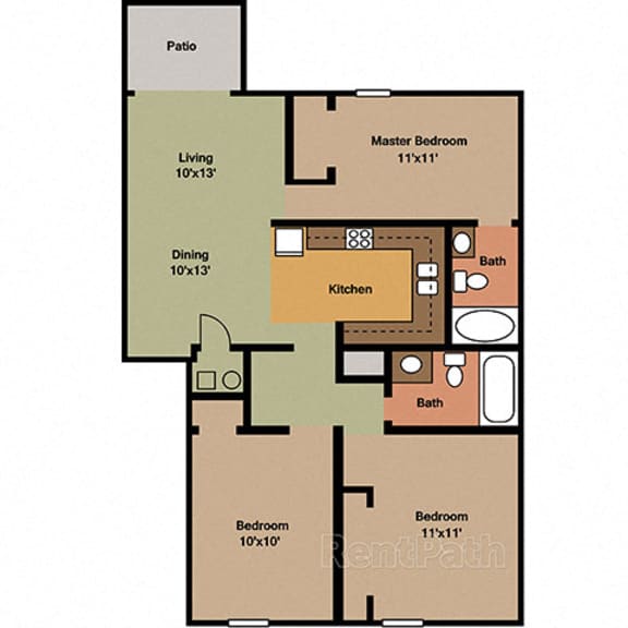 Thumbnail 2 of 2 3 Bedroom 2 Bathroom Floor Plan at Sandstone Court Apartments, Greenwood, IN