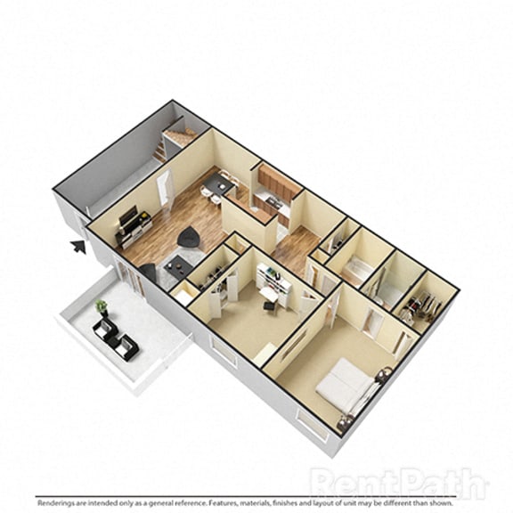Thumbnail 1 of 3 2 Bedroom 2 Bathroom 3D Floor Plan at The Lodge Apartments, Indianapolis, 46205