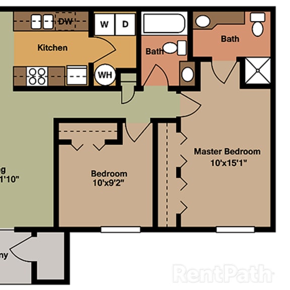 Thumbnail 2 of 2 Two Bedroom Flat Floor Plan at Walnut Creek Apartments, Indiana, 46902