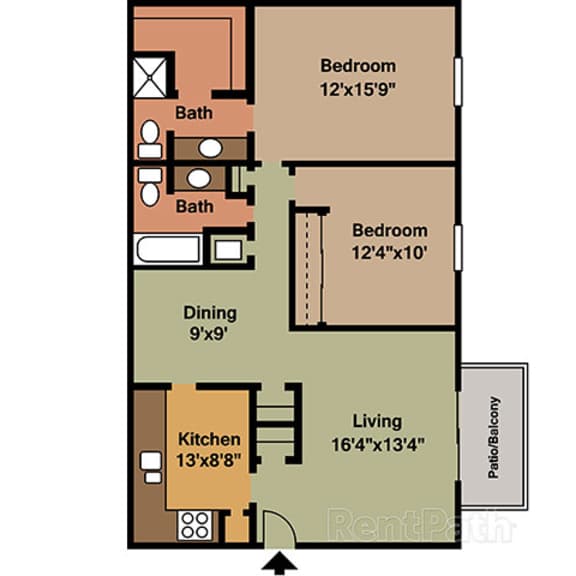 Thumbnail 2 of 2 2 Bedroom 2 Bath Floor Plan at Waterstone Place Apartments, Indiana, 46229