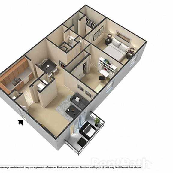 Thumbnail 1 of 2 2 Bedroom 2 Bath 3D Floor Plan at Waterstone Place Apartments, Indianapolis, IN
