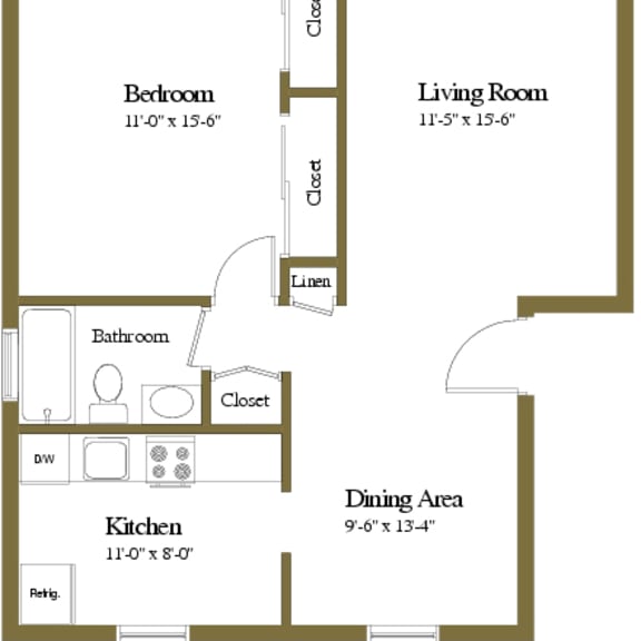 Thumbnail 2 of 2 Colony Hill Apartments and Townhomes 1 Bedroom 1 Bathroom Floorplan at Colony Hill Apartments & Townhomes, Baltimore, Maryland