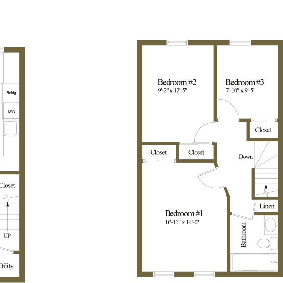 Thumbnail 2 of 2 Colony Hill 3 Bedroom 1 Bathroom Townhome Floorplan at Colony Hill Apartments & Townhomes, Maryland, 21227