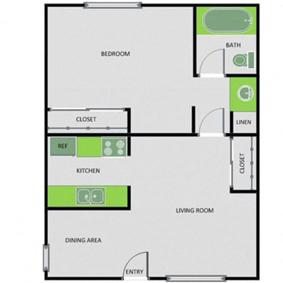 Thumbnail 2 of 4 1 Bedroom Floor Plan at Parkview Terrace Apartments, California