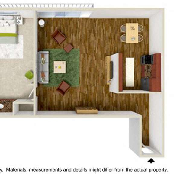 Thumbnail 1 of 4 1 Bedroom 1 Bath Floor Plan at Parkview Terrace Apartments, Sherman Oaks, California