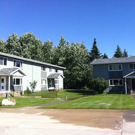 buildings and lawn area