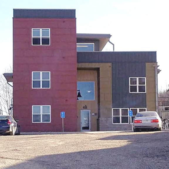one of three buildings