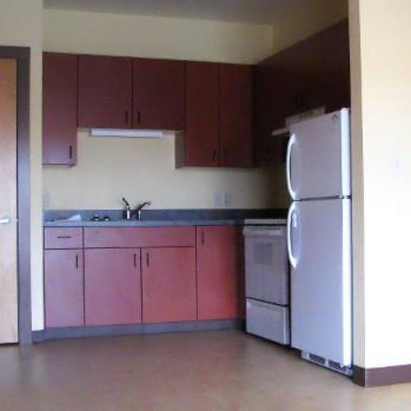 kitchen with fridge and range
