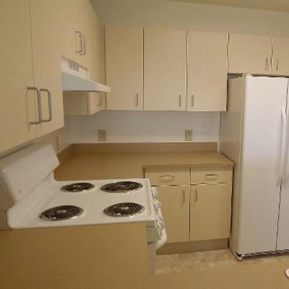kitchen with range and fridge