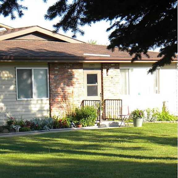 lawn in front of building entrance