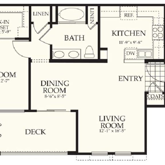 Thumbnail 2 of 2 1 bed 1 bath A1 Floor Plan at Monarch at Dos Vientos, Newbury Park, CA, 91320