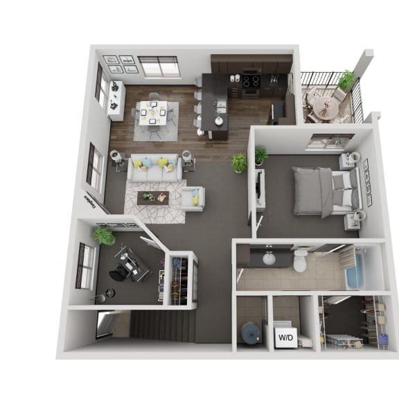 Thumbnail 1 of 23 Denali one bedroom with den 3D floor plan at The Villas at Mahoney Park - second floor