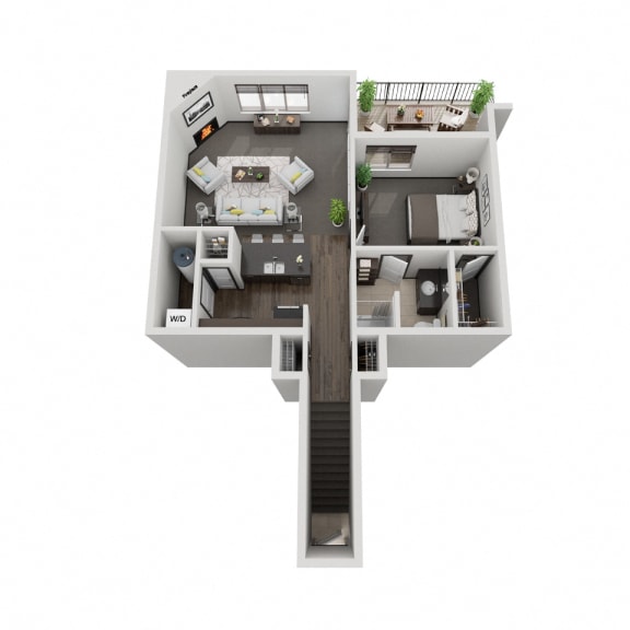 Thumbnail 1 of 8 Glacier one bedroom 3D floor plan at The Villas at Mahoney Park - second floor