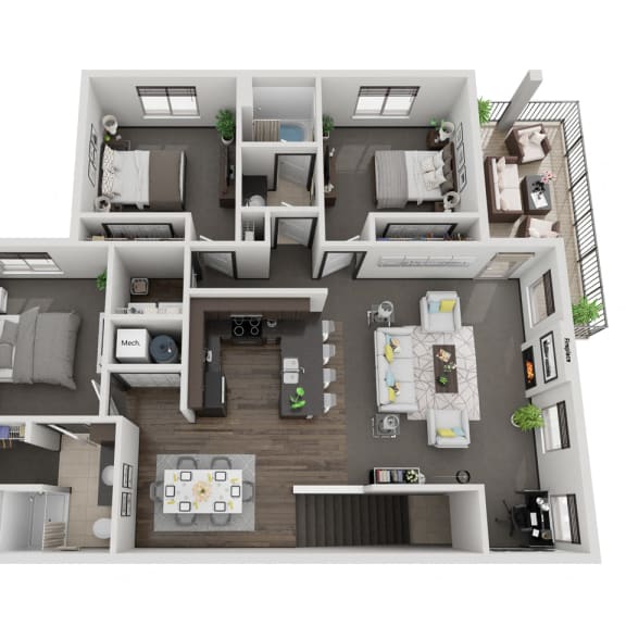 Thumbnail 1 of 26 Grand Canyon three bedroom 3D floor plan at The Villas at Mahoney Park - second floor