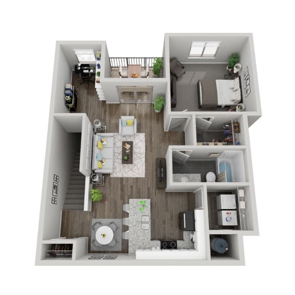 Thumbnail 1 of 21 Kings Canyon one bedroom 3D floor plan at The Villas at Mahoney Park - second floor