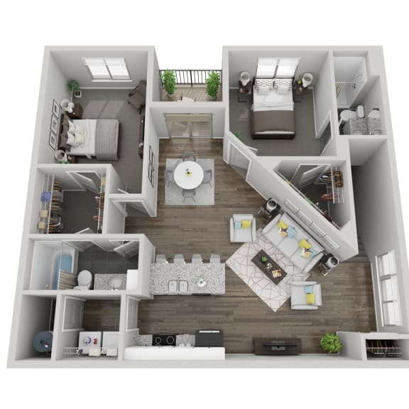 Thumbnail 1 of 23 Voyageurs two bedroom 3D floor plan at The Villas at Mahoney Park