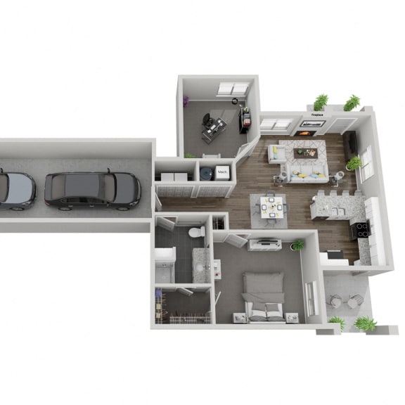 Thumbnail 1 of 2 Wind Cave one bedroom with den 3D floor plan at The Villas at Mahoney Park