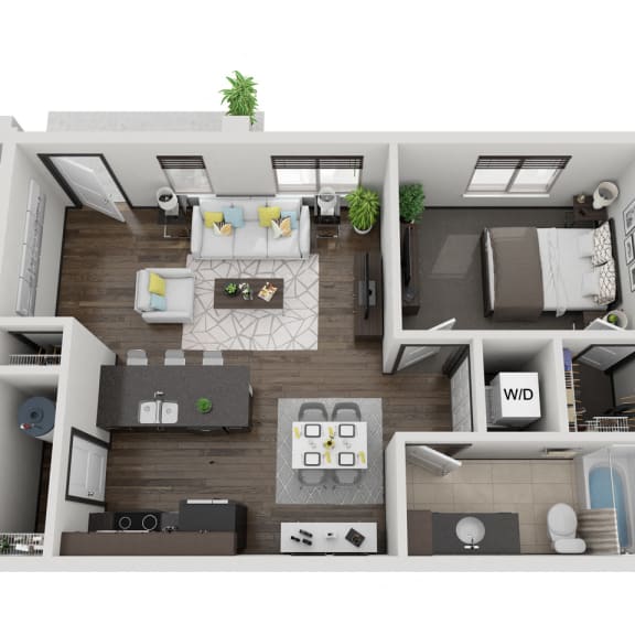 Thumbnail 1 of 16 Zion one bedroom 3D floor plan at The Villas at Mahoney Park