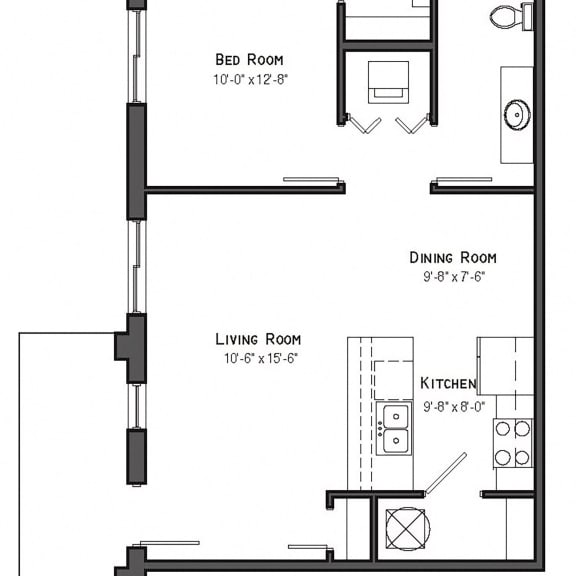 Thumbnail 2 of 16 Zion one bedroom floor plan at The Villas at Mahoney Park