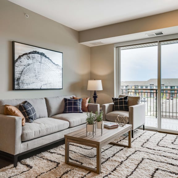Thumbnail 11 of 19 Living room of 2 bedroom apartment for rent at Ascend at Woodbury best apartments Woodbury MN 55129