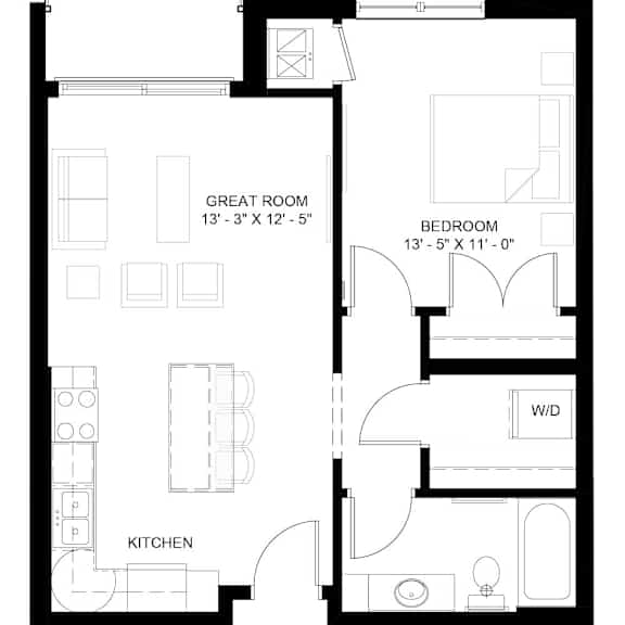 Thumbnail 1 of 12 The Rainier 1-bedroom floor plan
