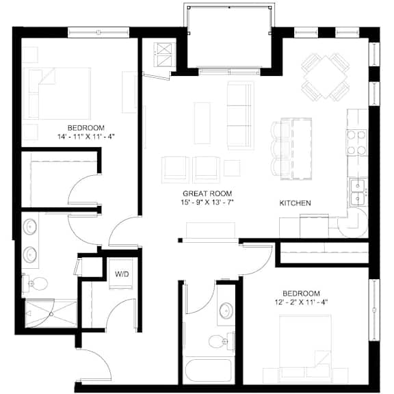 Thumbnail 1 of 29 The Grand Teton 2-bedroom floor plan layout