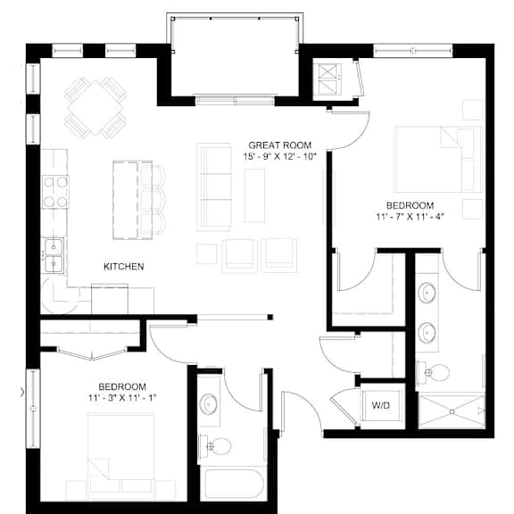 Thumbnail 1 of 27 The Charleston 2-bedroom floor plan layout