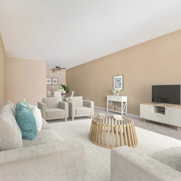 a living room with beige walls at heritage hills apartments, minnesota