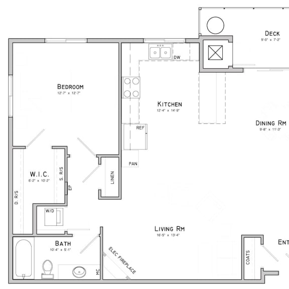 Thumbnail 1 of 8 One bedroom layout-Peony floor plan for rent at WH Flats in South Lincoln NE