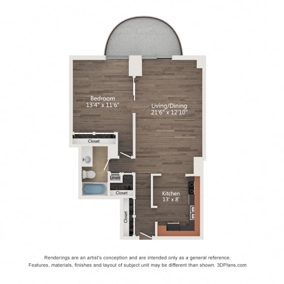 Thumbnail 1 of 3 1  Bed   1  Bath   710 Sq. Ft. | Convertible 06 Floor Plan at Churchill, Minnesota, 55401