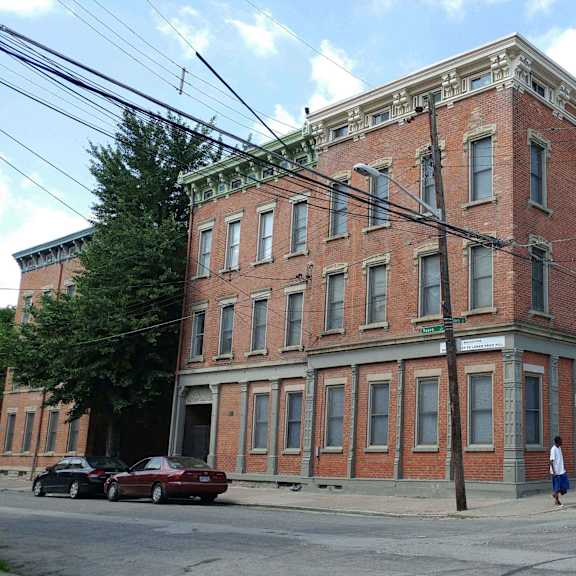 exterior of brick apartment building