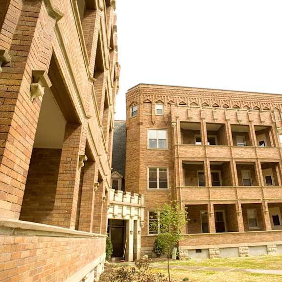 exterior of apartment building from courtyard