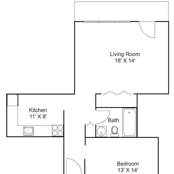 Thumbnail 1 of 9 1bed 1 bath M Floor plan at Hillsborough Apartments, Roseville, 55113